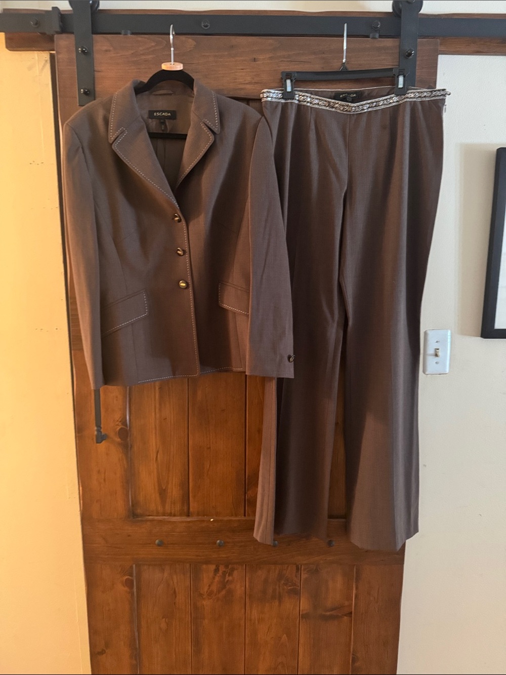 Escada Brown Women's Dress Trousers with Embellished Waistband